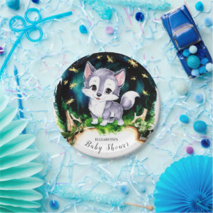 Watercolor Cute Wolf Baby Shower Paper Plates