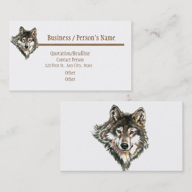 Watercolor Cute Wolf, Wolves Wildlife Animal Business Card (Front/Back)