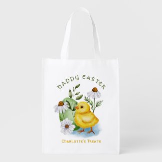 Watercolor Cute Yellow Chick Flowers Egg Hunt