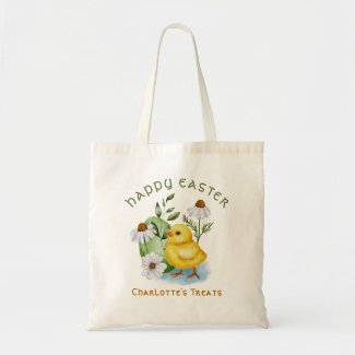 Watercolor Cute Yellow Chick Flowers Egg Hunt