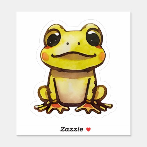 Watercolor cute yellow smiley frog sticker