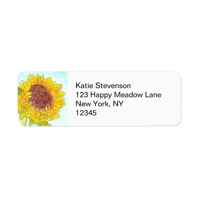 Watercolor Cute Yellow Sunflower Label (Front)