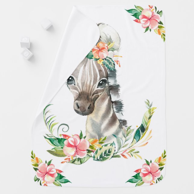 Watercolor cute zebra Baby Blanket (In Situ)