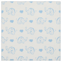watercolor cuteblue baby elep elephants and hearts fabric