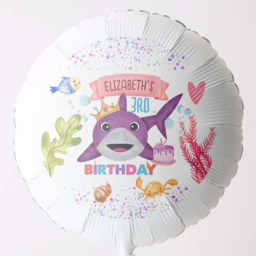 Watercolor Cutest Birthday Shark Birthday Party Balloon