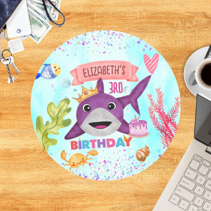 Watercolor Cutest Birthday Shark Birthday Party Classic Round Sticker