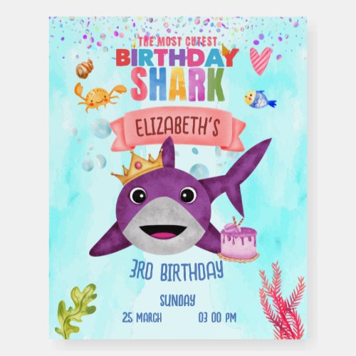Watercolor Cutest Birthday Shark Birthday Party Foam Board