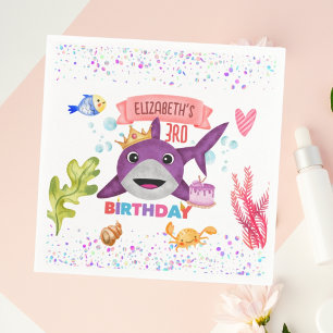 Watercolor Cutest Birthday Shark Birthday Party Napkins