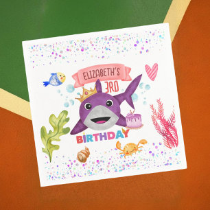 Watercolor Cutest Birthday Shark Birthday Party Napkins