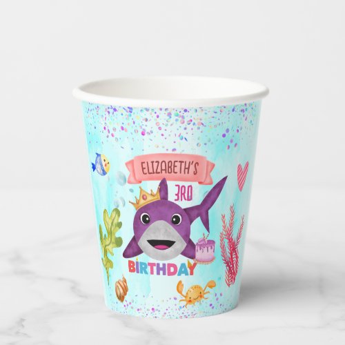 Watercolor Cutest Birthday Shark Birthday Party Paper Cups