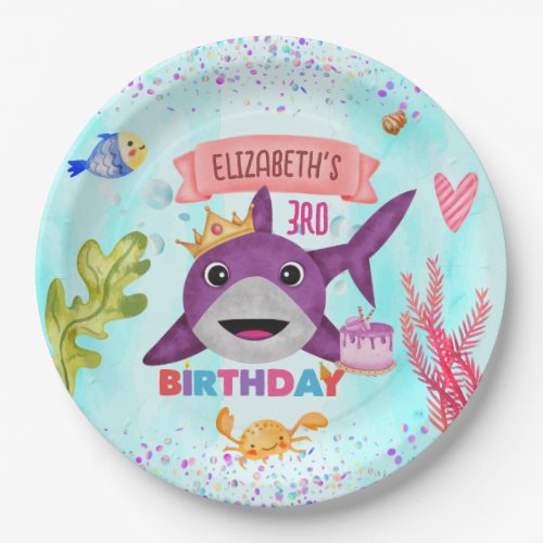 Watercolor Cutest Birthday Shark Birthday Party Paper Plates