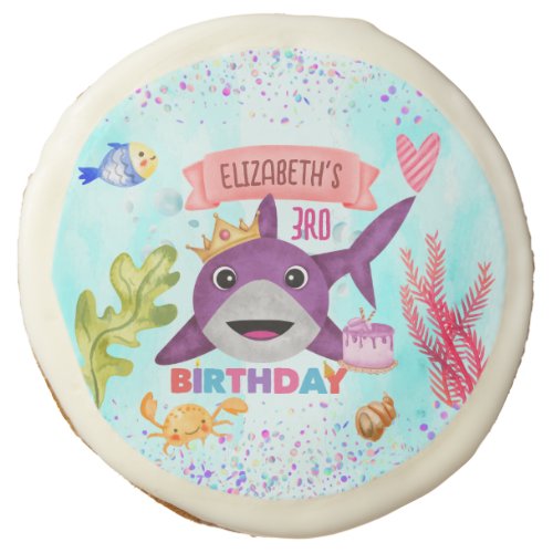 Watercolor Cutest Birthday Shark Birthday Party Sugar Cookie