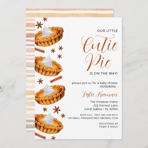 Watercolor Cutie Pie Thanksgiving Baby Shower  Invitation