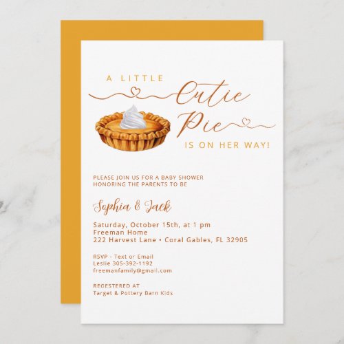 Watercolor Cutie Pie Thanksgiving Baby Shower Invitation