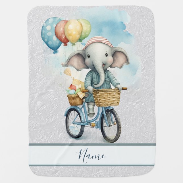 Watercolor Cycling Elephant Baby Blanket (Front)