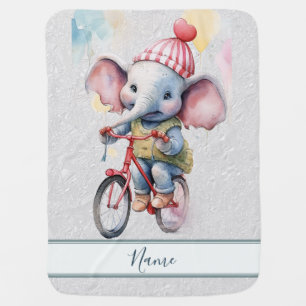 Watercolor Cycling Elephant Baby Blanket