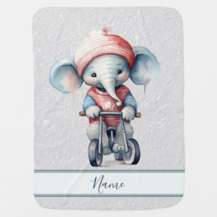 Watercolor Cycling Elephant Baby Blanket