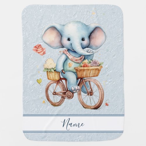 Watercolor Cycling Elephant Baby Blanket