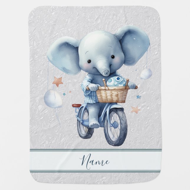 Watercolor Cycling Elephant Baby Blanket (Front)