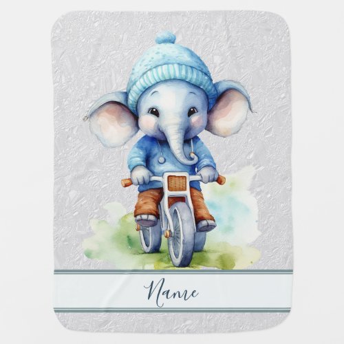 Watercolor Cycling Elephant Baby Blanket
