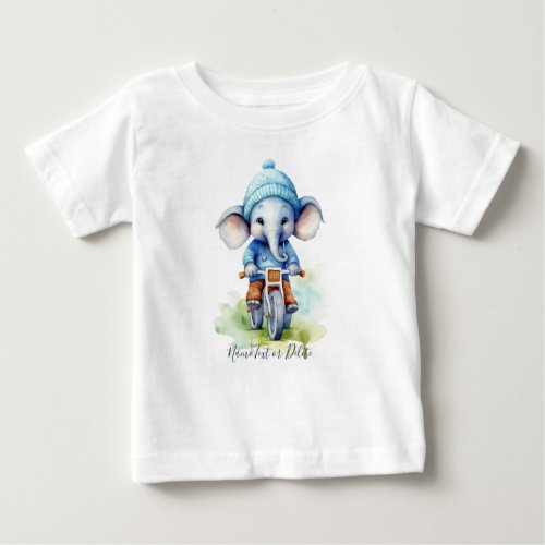 Watercolor Cycling Elephant Baby T_Shirt