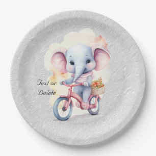 Watercolor Cycling Elephant Paper Plate