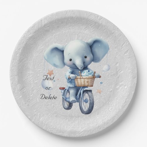 Watercolor Cycling Elephant Paper Plate