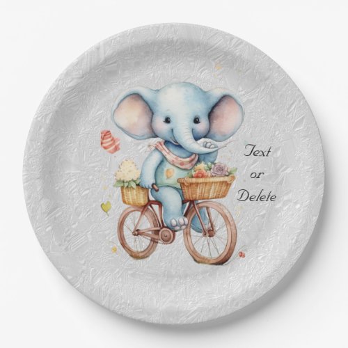 Watercolor Cycling Elephant Paper Plate