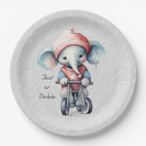 Watercolor Cycling Elephant Paper Plate