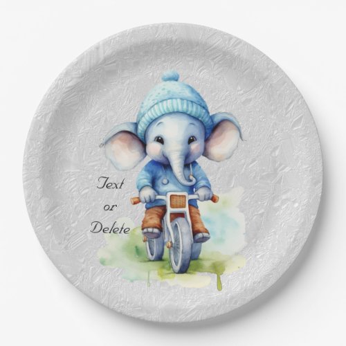 Watercolor Cycling Elephant Paper Plate