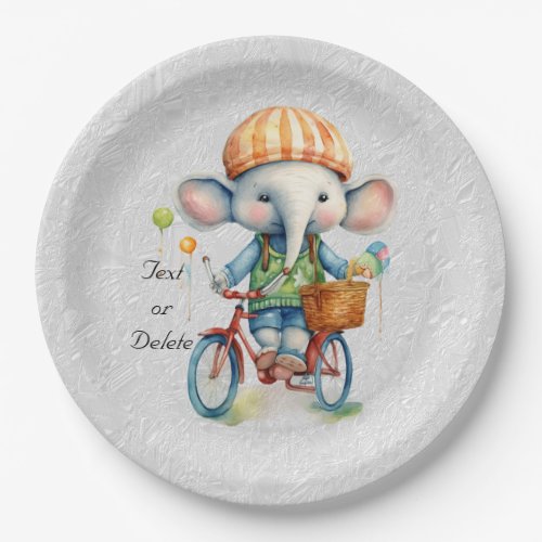 Watercolor Cycling Elephant Paper Plate