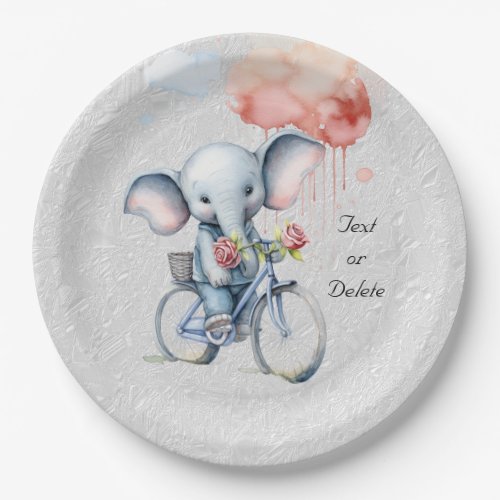 Watercolor Cycling Elephant Paper Plate