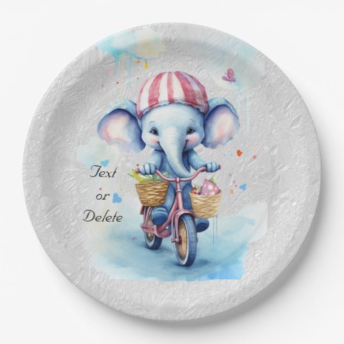 Watercolor Cycling Elephant Paper Plate