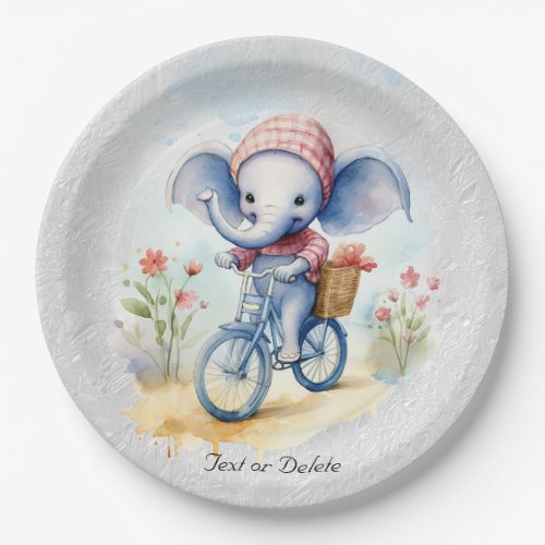 Watercolor Cycling Elephant Paper Plate