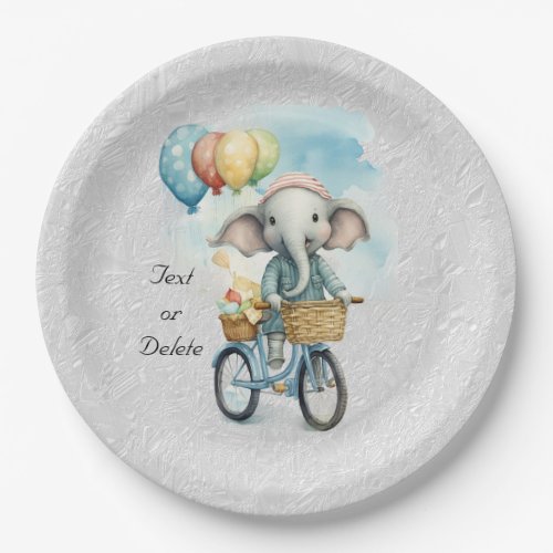 Watercolor Cycling Elephant Paper Plate