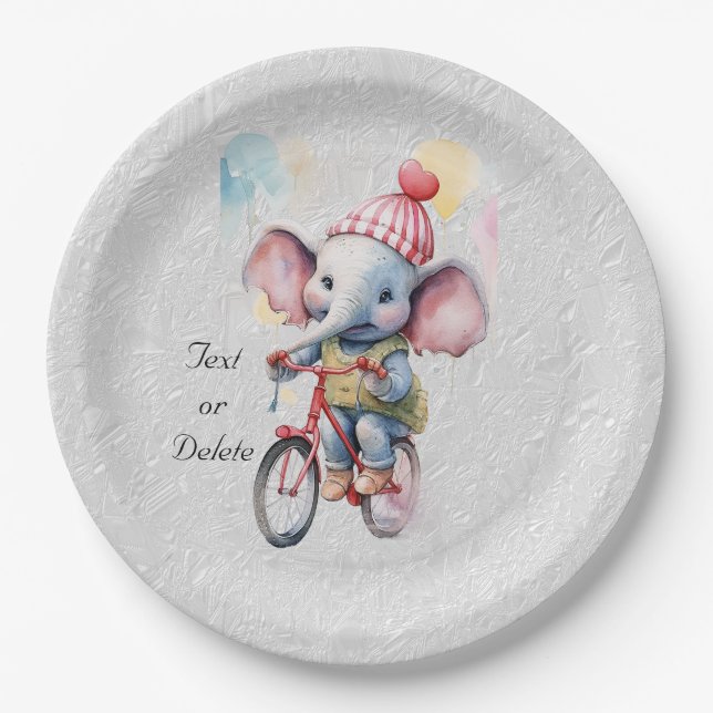 Watercolor Cycling Elephant Paper Plate (Front)