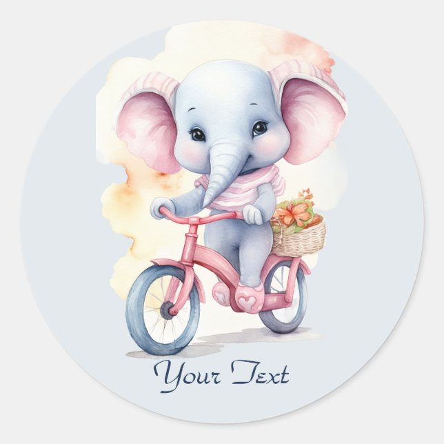 Watercolor Cycling Elephant Sticker (Front)