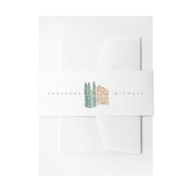 Watercolor Cypress Trees Wedding Invitation Belly Band (Front Example)