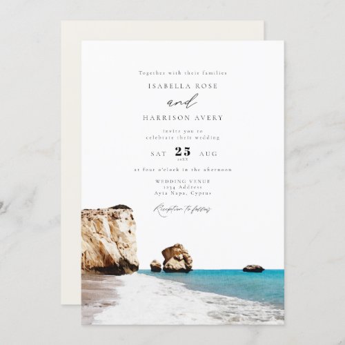 Watercolor Cyprus Aphrodite Beach Ocean Wedding Invitation
