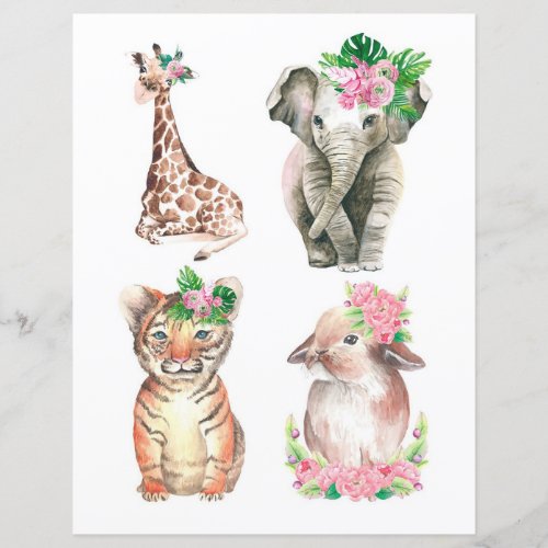 Watercolor cyte animals to cut out and collage