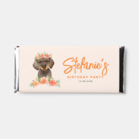 Watercolor Dachshund and Peach Flowers Birthday