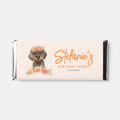 Watercolor Dachshund and Peach Flowers Birthday Hershey Bar Favors