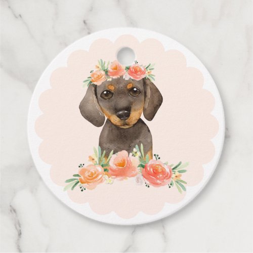 Watercolor Dachshund and Peach Flowers Thank You Favor Tags