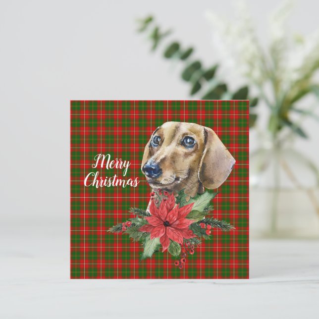 Watercolor Dachshund Dog Christmas Flat Card (Standing Front)