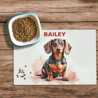 Watercolor Dachshund Dog Food Mat