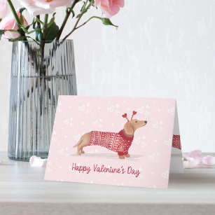 Watercolor Dachshund Dog Valentine's Day Sweater Card