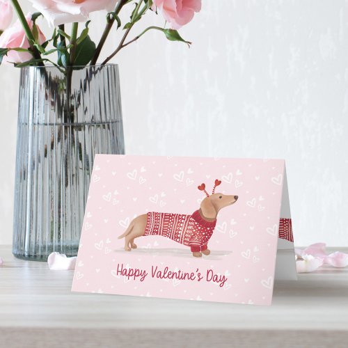 Watercolor Dachshund Dog Valentines Day Sweater Card