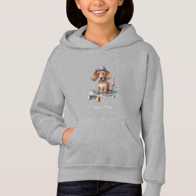 Watercolor Dachshund Kids Pullover Hoodie (Front)