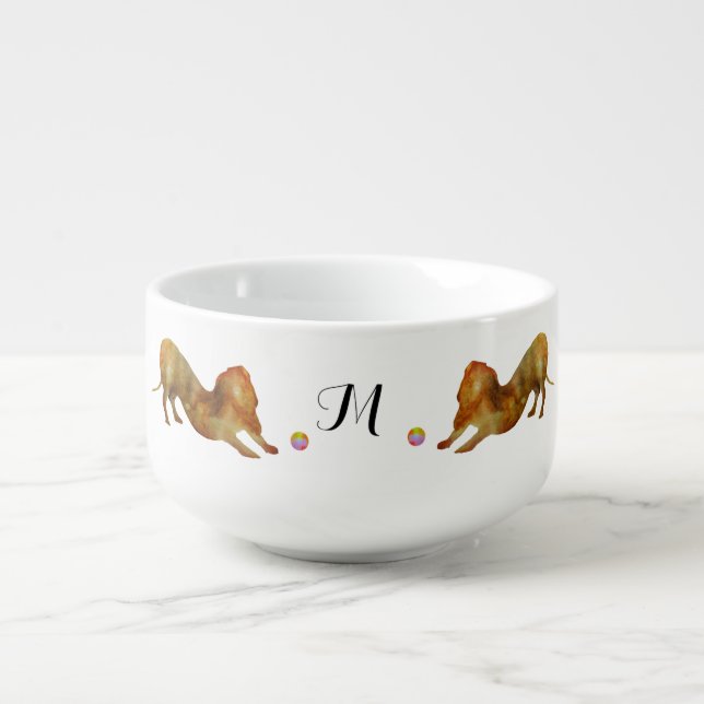 Watercolor  Dachshund  Monogram Soup Mug (Front)