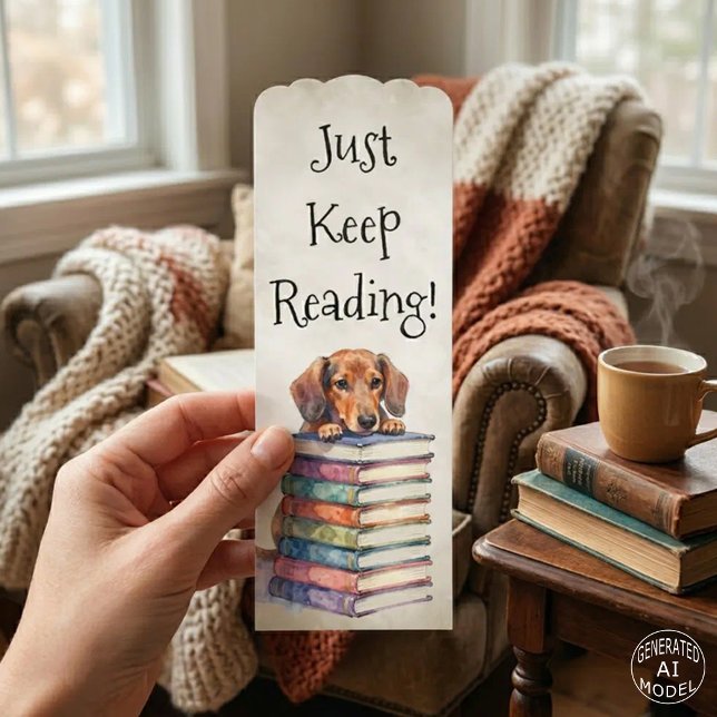 Watercolor Dachshund Puppy Colorful Books Bookworm Bookmarks (Creator Uploaded)